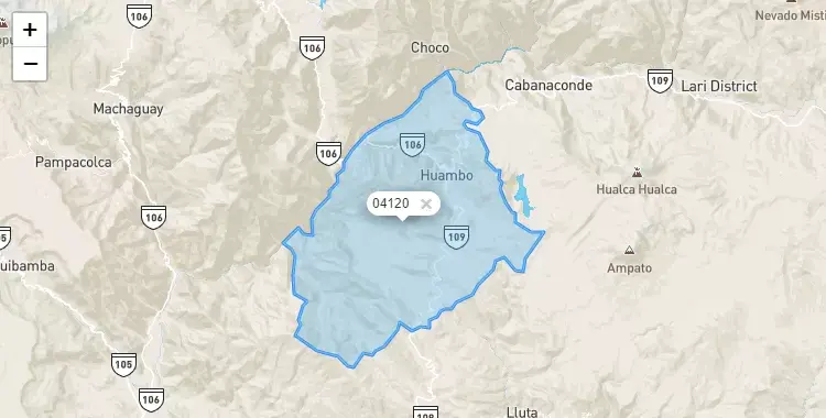 Mapa de la zona del código postal 04120 en Huambo, Arequipa