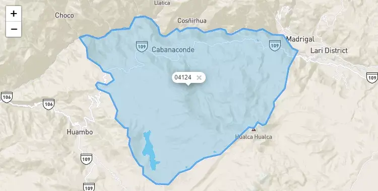 Mapa de la zona del código postal 04124 en Cabanaconde, Arequipa