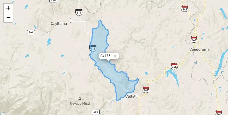 Mapa de la zona del código postal 04175 en Sibayo, Arequipa