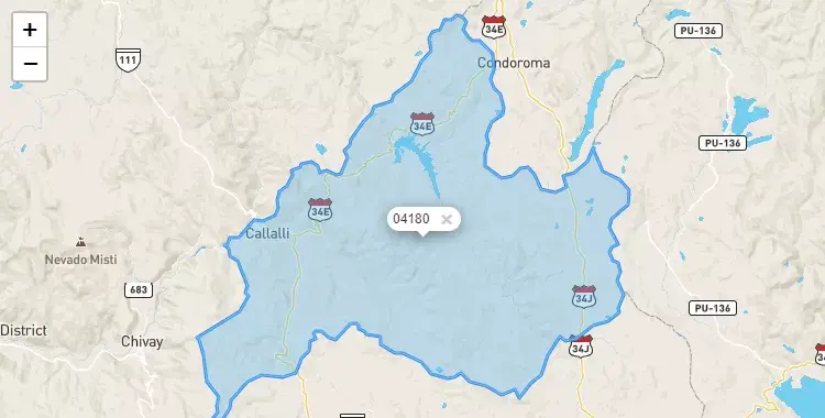 Mapa de la zona del código postal 04180 en Callalli, Arequipa