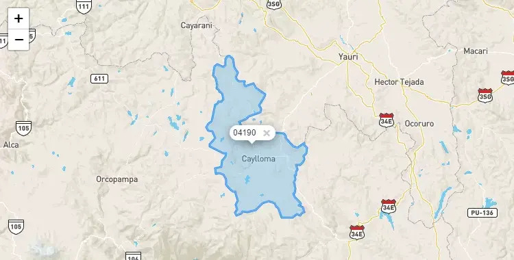 Mapa de Caylloma, capital de la provincia de Caylloma, Arequipa