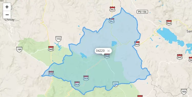 Mapa de la zona del código postal 04220 en San Antonio de Chuca, Arequipa