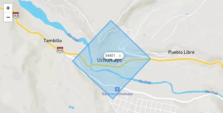 Mapa de la zona del código postal 04401 en Uchumayo, Arequipa