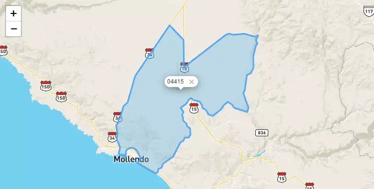 Mapa de la zona del código postal 04415 en Mollendo, Arequipa