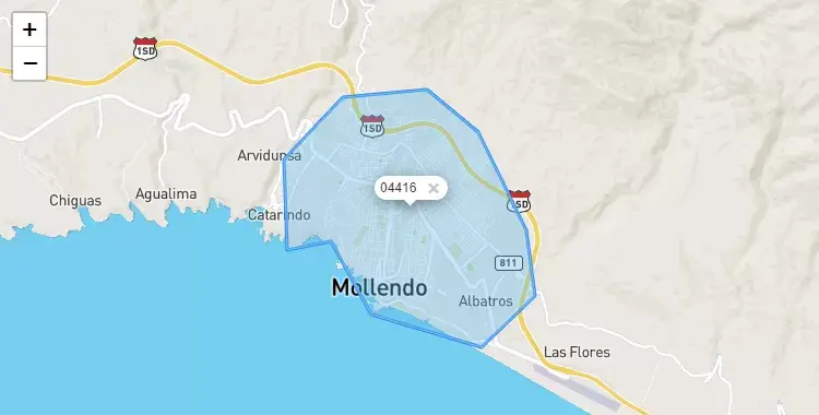 Mapa de la zona del código postal 04416 en Mollendo, Arequipa