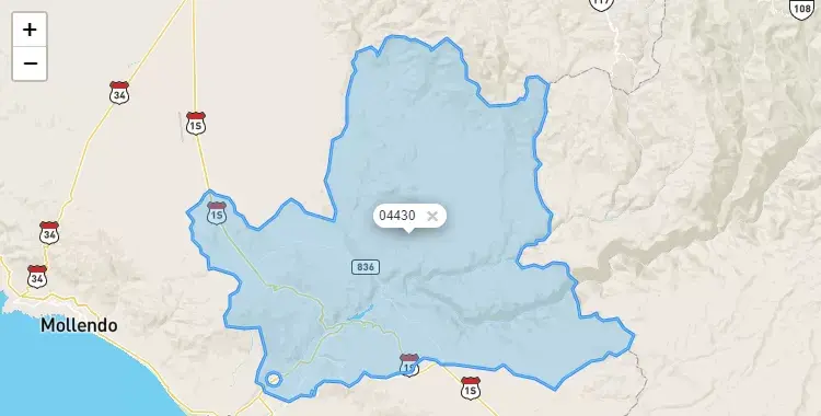 Mapa de la zona del código postal 04430 en Cocachacra, Arequipa