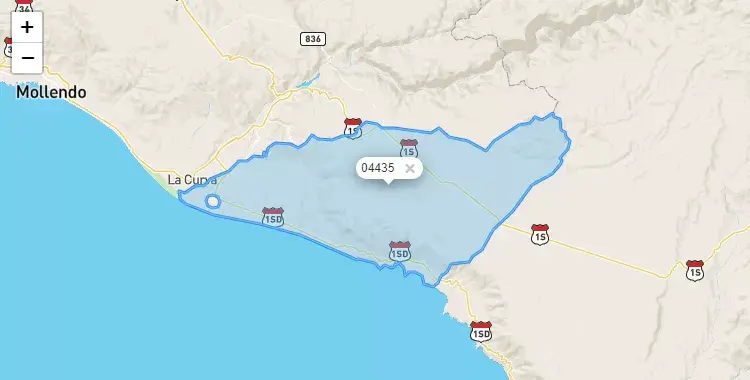 Mapa de la zona del código postal 04435 en Punta de Bombón, Arequipa