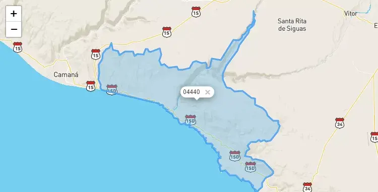 Mapa de la zona del código postal 04440 en Quilca, Arequipa