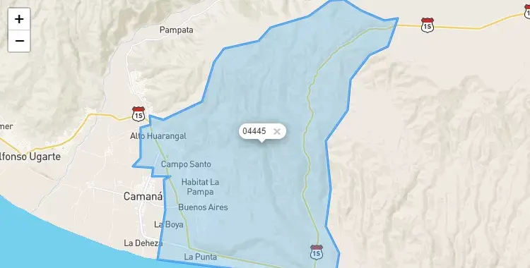 Mapa de la zona del código postal 04445 en Samuel Pastor, Arequipa