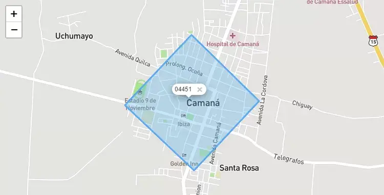 Mapa de Camaná, capital de la provincia de Camana, Arequipa