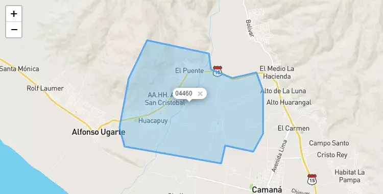 Mapa de la zona del código postal 04460 en José María Quimper, Arequipa
