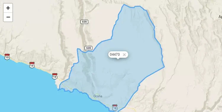Mapa de la zona del código postal 04470 en Ocoña, Arequipa
