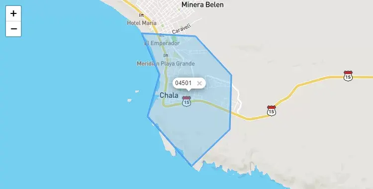 Mapa de la zona del código postal 04501 en Chala, Arequipa
