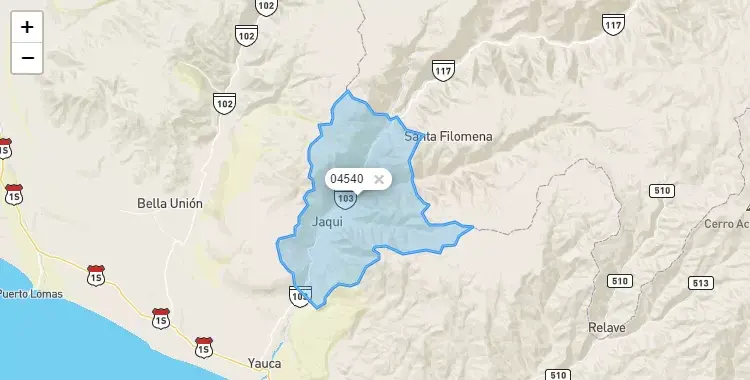 Mapa de la zona del código postal 04540 en Jaqui, Arequipa