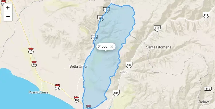 Mapa de la zona del código postal 04550 en Acarí, Arequipa