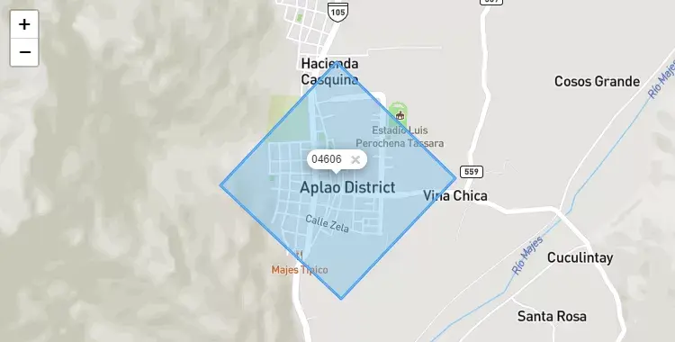 Mapa de la zona del código postal 04606 en Aplao, Arequipa