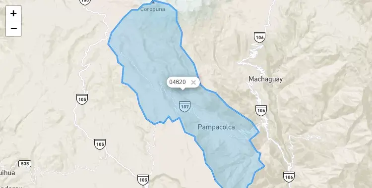 Mapa de la zona del código postal 04620 en Pampacolca, Arequipa