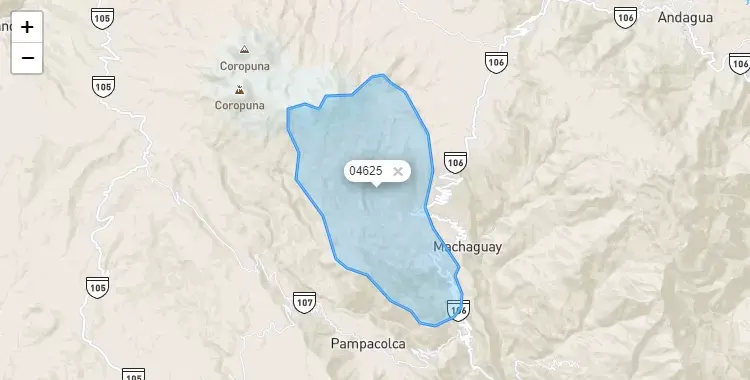 Mapa de la zona del código postal 04625 en Viraco, Arequipa