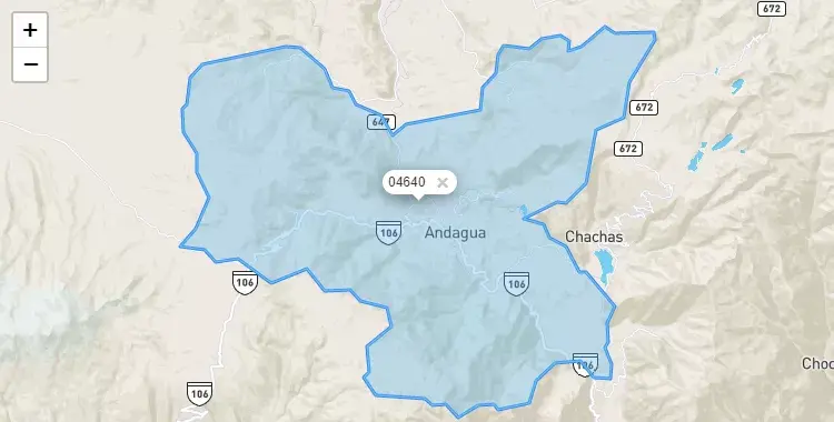 Mapa de Andagua, capital de la provincia de Castilla, Arequipa