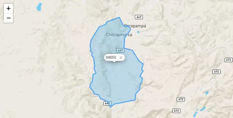 Mapa de la zona del código postal 04650 en Chilcaymarca, Arequipa