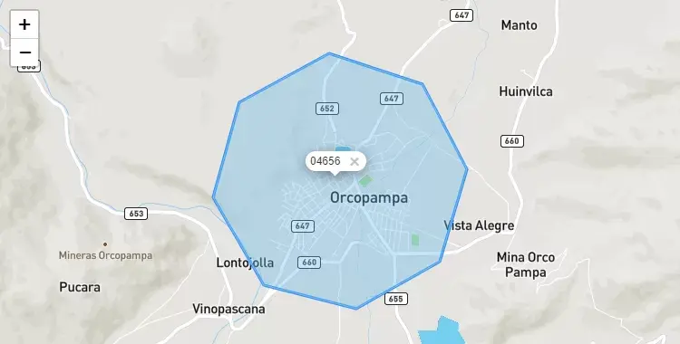 Mapa de la zona del código postal 04656 en Orcopampa, Arequipa