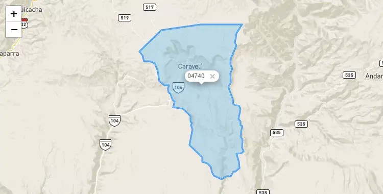 Mapa de Caravelí, capital de la provincia de Caraveli, Arequipa