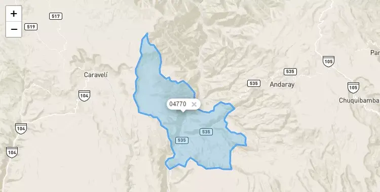 Mapa de la zona del código postal 04770 en Río Grande, Arequipa