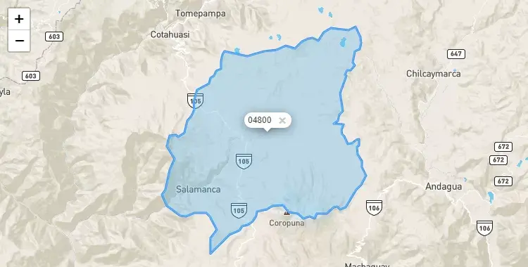 Mapa de la zona del código postal 04800 en Salamanca, Arequipa