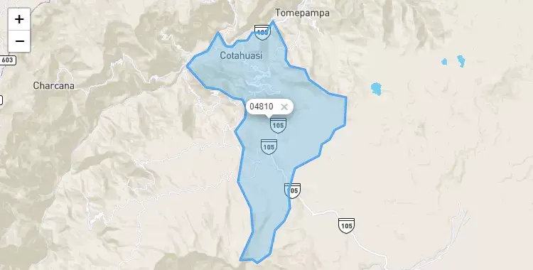 Mapa de la zona del código postal 04810 en Cotahuasi, Arequipa