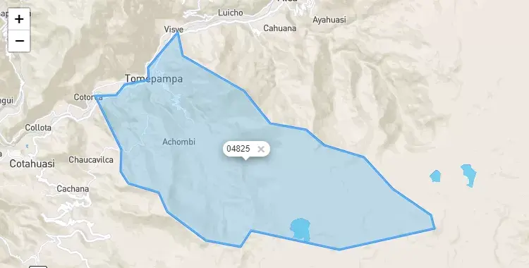 Mapa de la zona del código postal 04825 en Tomepampa, Arequipa