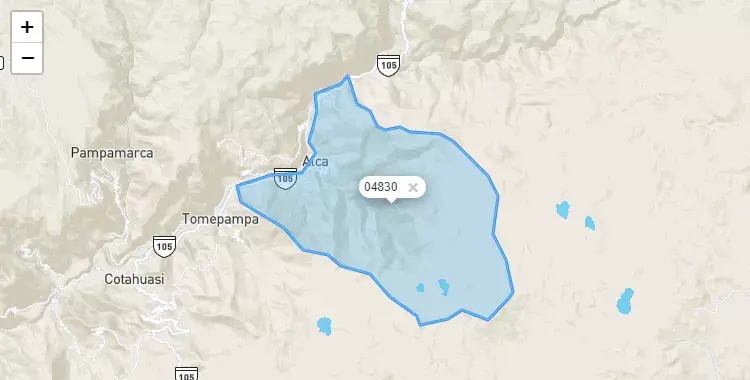 Mapa de Alca, capital de la provincia de La Unión, Arequipa