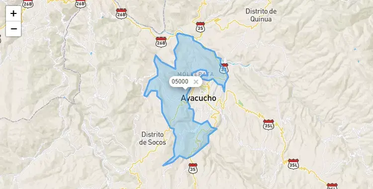 Mapa de la zona del código postal 05000 en Carmen Alto, Ayacucho