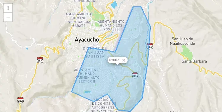 Mapa de la zona del código postal 05002 en Carmen Alto, Ayacucho