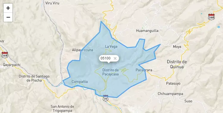 Mapa de la zona del código postal 05100 en Pacaycasa, Ayacucho