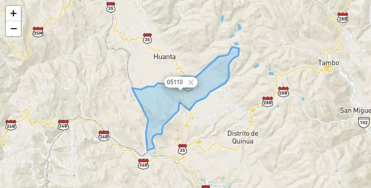 Mapa de la zona del código postal 05110 en Iguain, Ayacucho