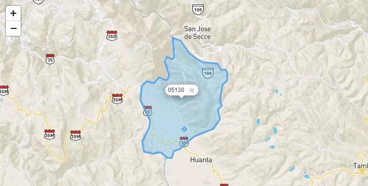Mapa de la zona del código postal 05130 en Luricocha, Ayacucho