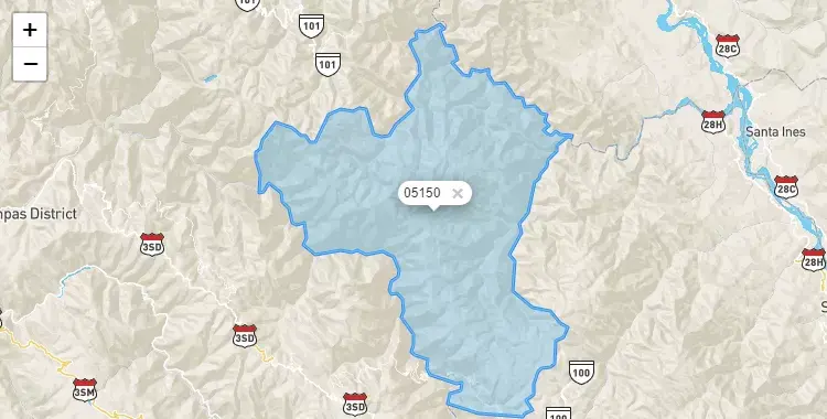 Mapa de la zona del código postal 05150 en Ayahuanco, Ayacucho