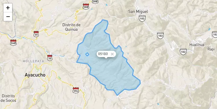 Mapa de la zona del código postal 05180 en Acos Vinchos, Ayacucho