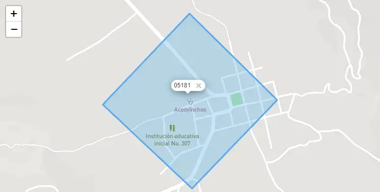 Mapa de la zona del código postal 05181 en Acos Vinchos, Ayacucho