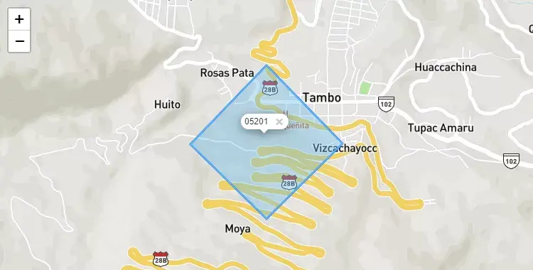 Mapa de la zona del código postal 05201 en Tambo, Ayacucho