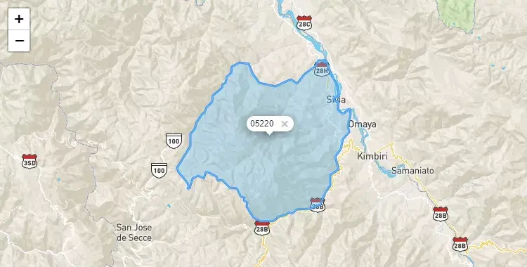 Mapa de la zona del código postal 05220 en Silvia, Ayacucho