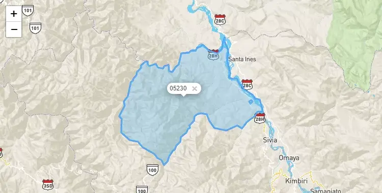Mapa de la zona del código postal 05230 en Llochegua, Ayacucho