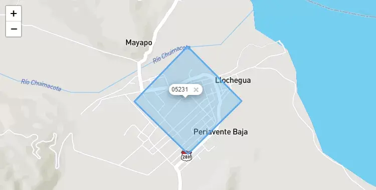 Mapa de la zona del código postal 05231 en Llochegua, Ayacucho