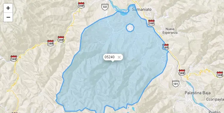 Mapa de la zona del código postal 05240 en Santa Rosa, Ayacucho