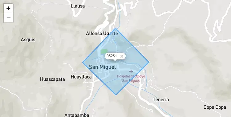 Mapa de la zona del código postal 05251 en San Miguel, Ayacucho