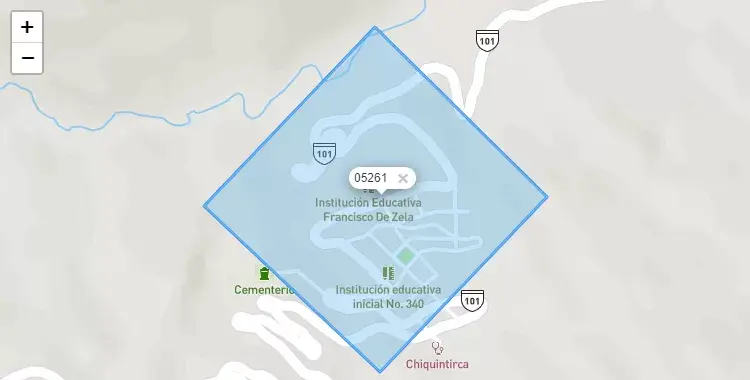 Mapa de la zona del código postal 05261 en Anco, Ayacucho