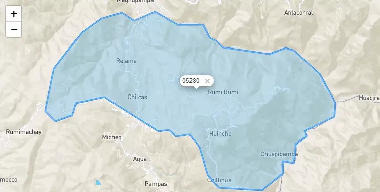 Mapa de la zona del código postal 05280 en Chilcas, Ayacucho