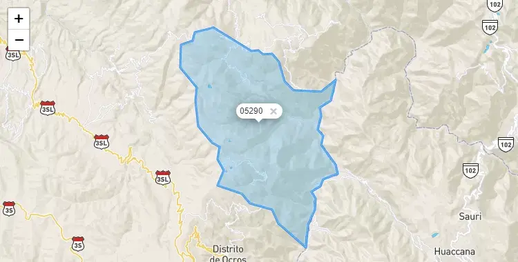 Mapa de la zona del código postal 05290 en Luis Carranza, Ayacucho