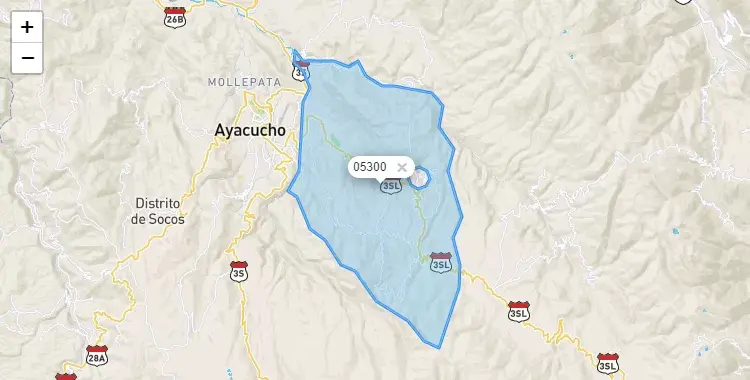 Mapa de la zona del código postal 05300 en Tambillo, Ayacucho