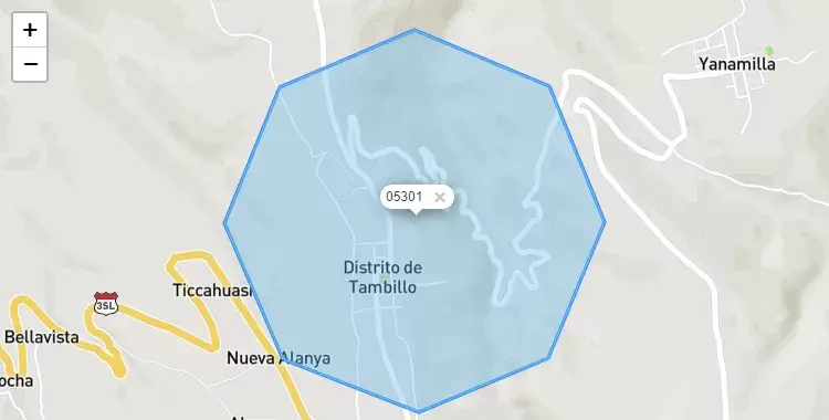 Mapa de la zona del código postal 05301 en Tambillo, Ayacucho